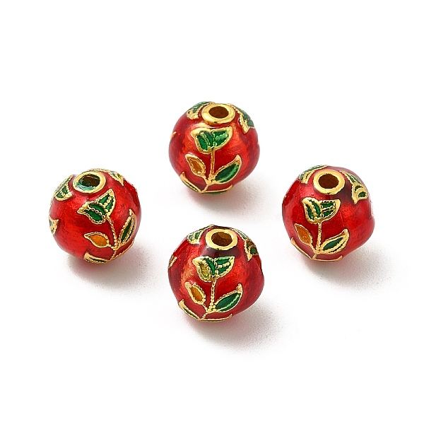 

PandaHall Alloy Beads, with Enamel, Golden, Round with Leaf, Red, 9mm, Hole: 1.8mm Alloy+Enamel Round Red