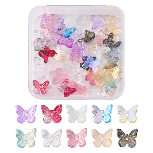

PandaHall 50Pcs Transparent Glass Charms, Mixed Style, Butterfly, Mixed Color, 9.5x11x3mm, Hole: 0.8mm Glass Butterfly Multicolor
