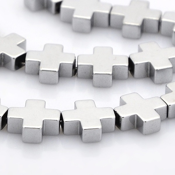 

PandaHall Electroplate Non-magnetic Synthetic Hematite Greek Cross Beads Strands, Silver Plated, 10x10x4mm, Hole: 1mm, about 39pcs/strand...