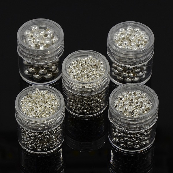 Iron Round Spacer Beads, Silver Color Plated, 2-5mm, Hole: 1-2mm(Five Size:5mm,hole:2mm,4mm,hole:1.7mm,3mm,hole: 1.2mm,2.5mm,hole:1mm,2mm,hole:0.8mm)