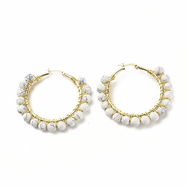 

PandaHall Synthetic Howlite Beaded Hoop Earrings for Women, Real 18K Gold Plated Wire Wrap Big Circle Hoop Earrings, 47~49x51~52x6~6.6mm...