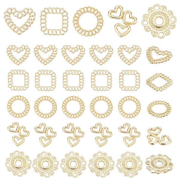 

PandaHall 50 Pcs 5 Style Rack Plating Alloy Filigree Joiners Links, Cadmium Free & Lead Free, Light Gold, 16x21x2mm, 10pcs/style Alloy...