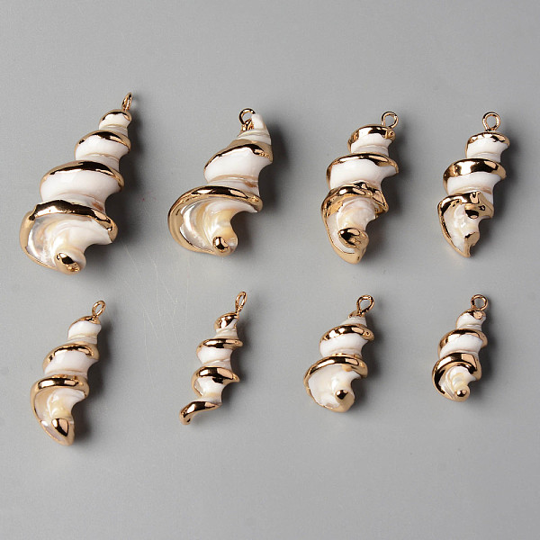 

PandaHall Natural Trochid Shell/Trochus Shell Pendants, with Iron Loops, Edge Golden Plated, Vortex, Seashell Color, 20~40x8~17x8~16mm, Hole...