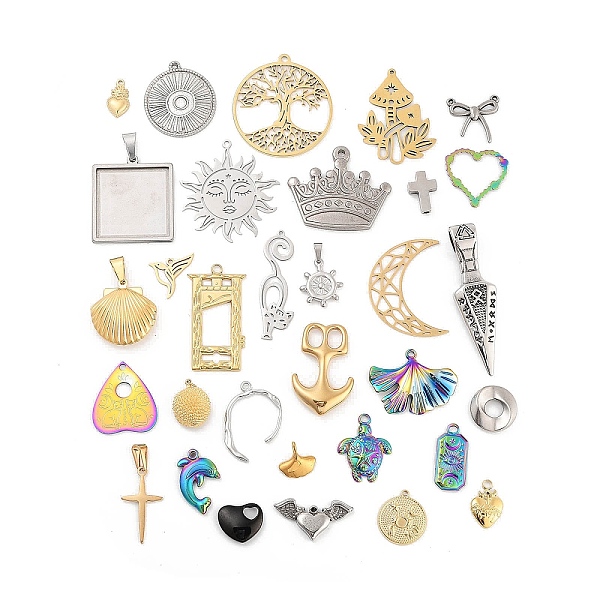 

PandaHall Stainless Steel Pendants, Mixed Shapes, Mixed Color, 13~53.5x10~35x1~9mm, Hole: 1.2~8x1.2~5mm Stainless Steel Mixed Shapes