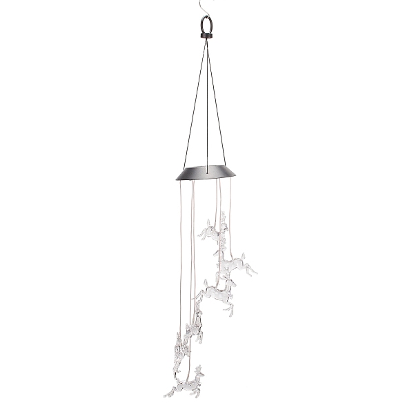 

PandaHall LED Solar Powered Christams Reindeer Wind Chime, Waterproof, with Resin and Iron Findings, for Outdoor, Garden, Yard, Festival..., Clear