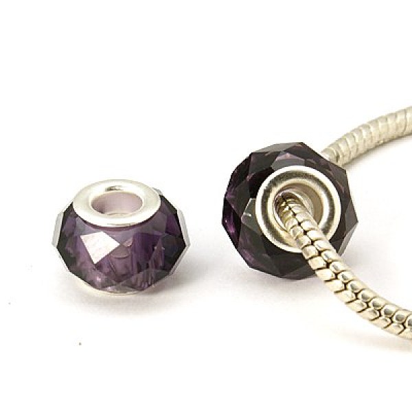 

PandaHall Handmade Glass European Beads, Large Hole Beads, Silver Color Brass Core, Dark Violet, 14x8mm, Hole: 5mm Glass+Brass Core Rondelle..., Purple