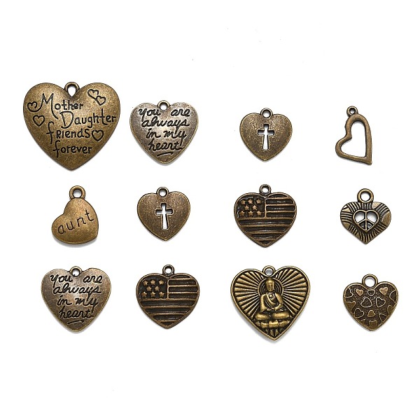PandaHall Unique Ideas for Valentines Day Mixed Tibetan Style Alloy Heart Pendants, Antique Bronze, 16~30x16~30x3~4mm, Hole: 1~2mm Alloy...