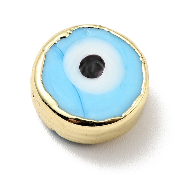 

PandaHall Handmade Evil Eye Lampwork Beads, with Brass Findings, Flat Round, Light Sky Blue, 11.5x6mm, Hole: 1.6mm Lampwork Flat Round