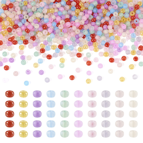 

PandaHall 150G 10 Colors Transparent Frosted Glass Round Seed Beads, Mixed Color, 3x2mm, Hole: 1mm, 15g/color Glass Multicolor