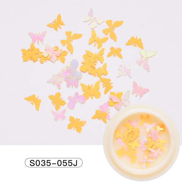 

PandaHall Paper Cabochons, Fashion Nail Art Decorations, Butterfly, Orange, 3~5x5~7x0.1mm, 50pcs/box Paper Butterfly Orange