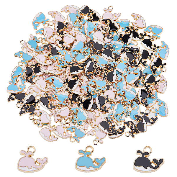 

PandaHall DICOSMETIC 150Pcs 3 Colors Alloy Enamel Charms, Whale Shape, Light Gold, Mixed Color, 12.5x12.5x2mm, Hole: 1.8mm, 50pcs/color..., Multicolor