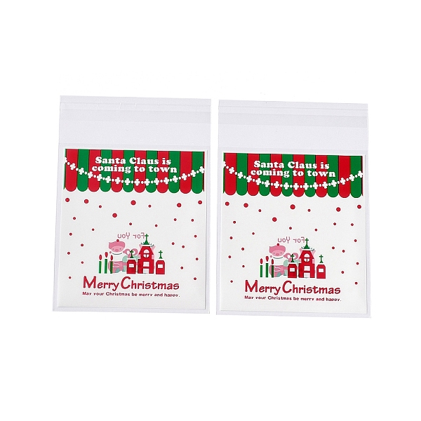 PandaHall Christmas Theme Plastic Bakeware Bag, with Self-adhesive, for Chocolate, Candy, Cookies, Square, WhiteSmoke, 130x100x0.2mm, about...
