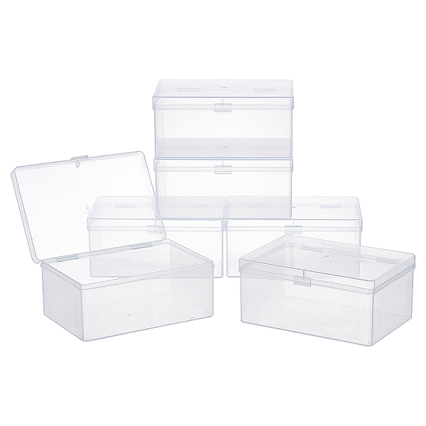 PandaHall SUPERFINDINGS 6 Pack Clear Plastic Beads Storage Containers Boxes with Lids 12.2x8.3x5.5cm Small Rectangle Plastic Organizer...