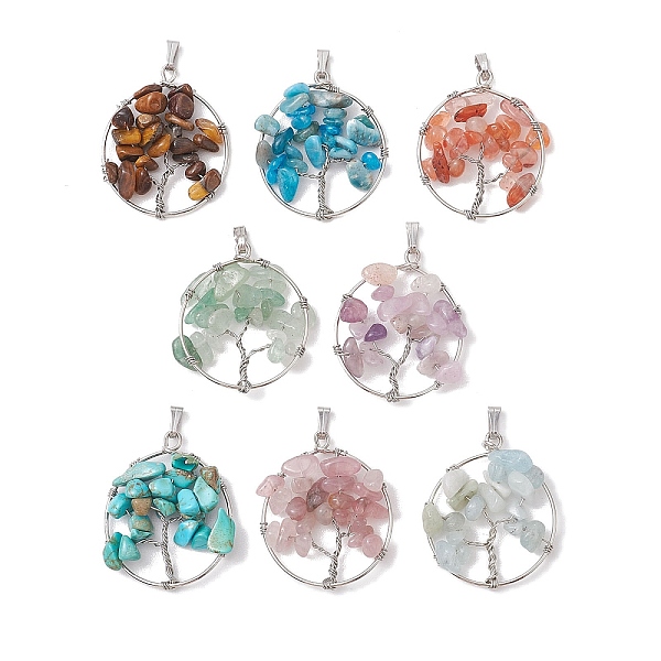 

PandaHall 8Pcs 8 Styles Natural Mixed Stone Chip Copper Wire Wrapped Pendants, 304 Stainless Steel Tree of Life Charms, Platinum, Mixed Dyed...