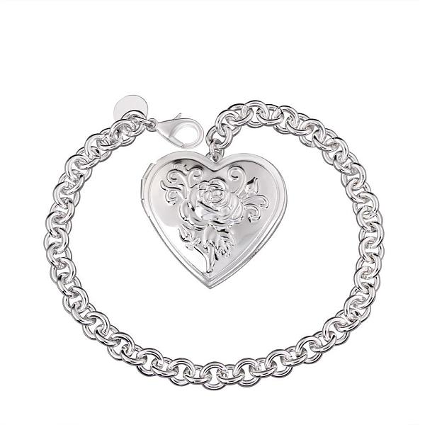 

PandaHall Brass Cable Chains Bracelets for Women, with Heart Locket Pendant and Lobster Clasps, Silver Color Plated, 203.2mm Brass