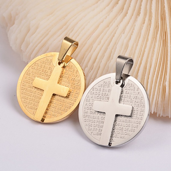 

PandaHall 304 Stainless Steel Pendants, Lord's Prayer Cross, Mixed Color, 30x3mm, Hole: 5.5x9.5mm 304 Stainless Steel Flat Round
