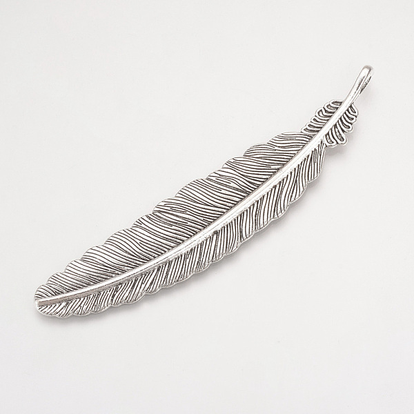 

PandaHall Tibetan Style Alloy Big Pendants, Feather, Cadmium Free & Lead Free, Antique Silver, 105x22x2mm, Hole: 4mm, about 100pcs/1000g...