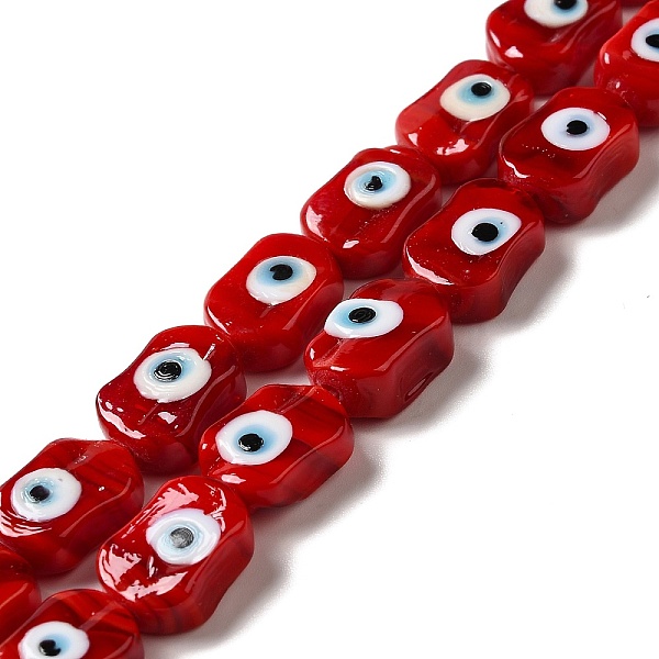 

PandaHall Handmade Evil Eye Lampwork Beads Strands, Oval, FireBrick, 13~14x9.5~10x5~6mm, Hole: 1.4mm, about 28pcs/strand, 14.88 inch(37.8cm)..., Red