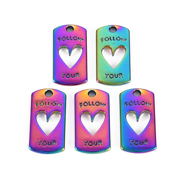 

PandaHall Rainbow Color Alloy Pendants, Cadmium Free & Nickel Free & Lead Free, Rectangle with Follow Your, Heart, 20x10x1.5mm, Hole: 2mm...