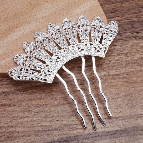 

PandaHall Brass Hair Comb Findings, Alloy Fan Shaped, Silver, 36x90mm Brass