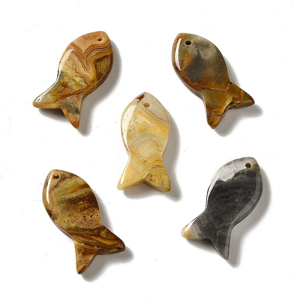 

PandaHall Natural Crazy Agate Pendants, Fish Charms, 39x20x7~7.5mm, Hole: 2.3mm Crazy Agate Fish