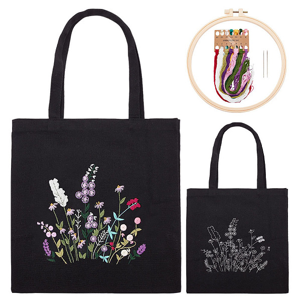 

PandaHall DIY Canvas Shoulder Bag Embroidery Starter Kit, Rectangle with Flower Pattern, Including Cotton Cords, Plastic Embroidery Hoops..., Multicolor