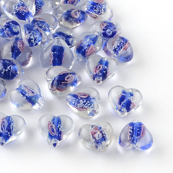 

PandaHall Handmade Luminous Inner Flower Lampwork Beads, Heart, Mixed Color, 15~16x15~16x9~10mm, Hole: 1~2mm Lampwork Heart Multicolor