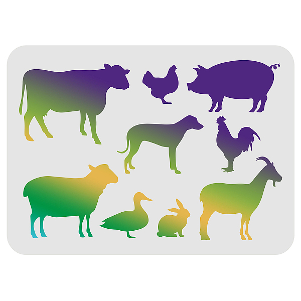 PandaHall FINGERINSPIRE Farm Animals Stencils Template 29.7x21cm Plastic Chicken Dog Duck Drawing Painting Stencils Cow Pig Sheep Pattern...