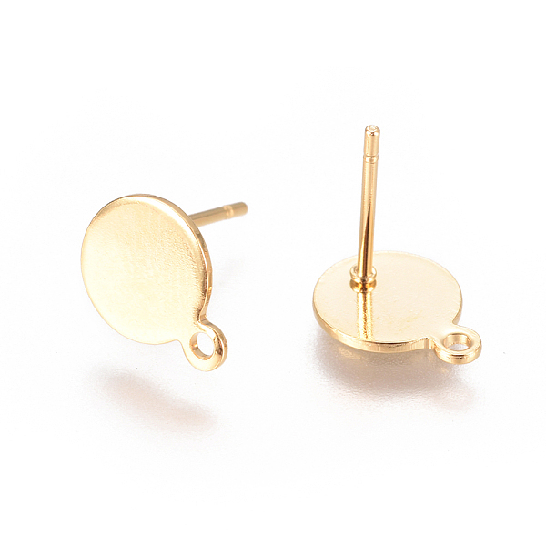 

PandaHall Vacuum Plating 304 Stainless Steel Ear Stud Components, with Loop and Flat Plate, Flat Round, Golden, 10.5~12x8mm, Hole: 1.2mm...