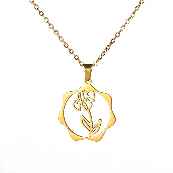 

PandaHall Stainless Steel Pendant Necklace, Golden, February Iris, 16.14~19.69 inch(41~50cm) Stainless Steel February Iris