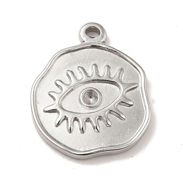 

PandaHall 304 Stainless Steel Pendants Rhinestone Setting, Flat Round with Eye, Stainless Steel Color, 19x16x2.5mm, Hole: 1.5mm, Fit for...