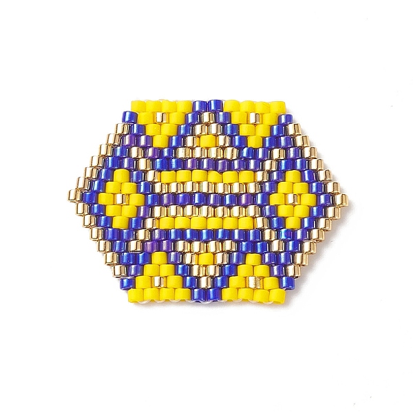 

PandaHall BOHO Themed Handmade Loom Pattern MIYUKI Seed Beads, Hexagon Pendants, Yellow, 22.5x30.5x2mm, Hole: 0.8mm Glass Hexagon Yellow