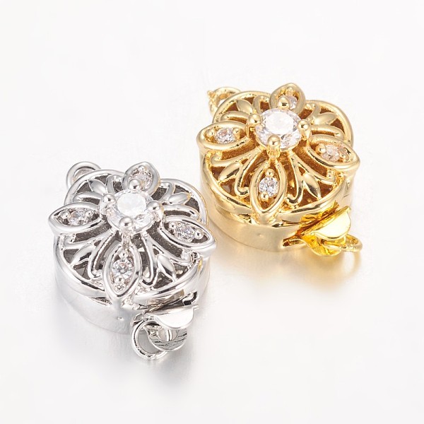 

PandaHall Hollow Flower Rack Plating Brass Micro Pave Cubic Zirconia Box Clasps, Lead Free & Nickel Free & Cadmium Free, Mixed Color...