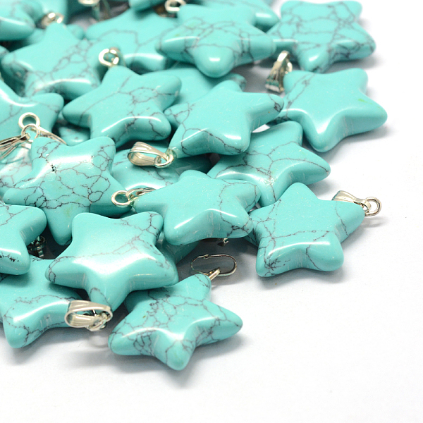 

PandaHall Star Dyed Synthetic Turquoise Pendants, with Platinum Tone Brass Findings, 22~23x20~24x5~7mm, Hole: 2x7mm Synthetic Turquoise Star