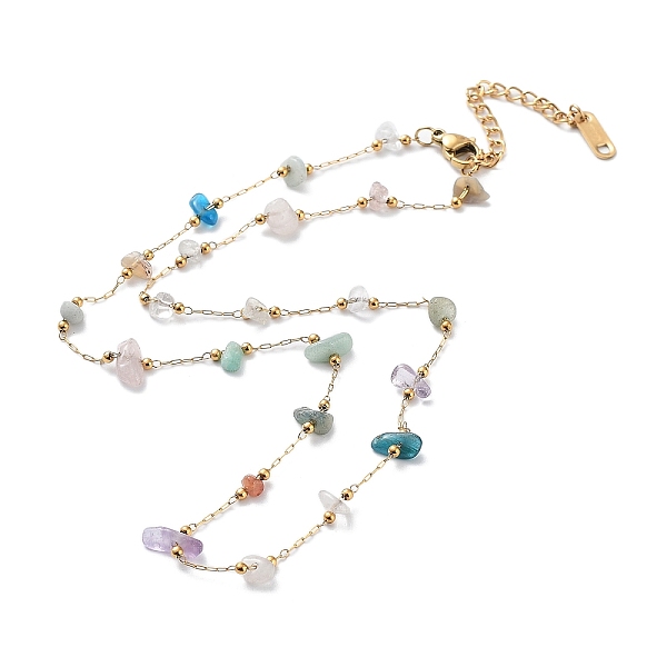 

PandaHall Natural & Synthetic Mixed Gemstone Chips Beaded Chain Necklace, with Golden 316 Surgical Stainless Steel Chains, 15.55~15.75 inch...