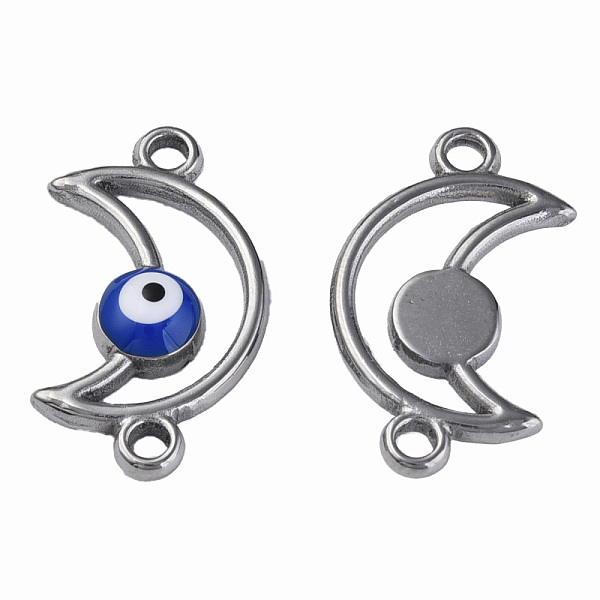 

PandaHall 304 Stainless Steel Enamel Connector Charms, Stainless Steel Color, Moon with Evil Eye, Dark Blue, 20.5x12x3mm, Hole: 1.8mm 304...