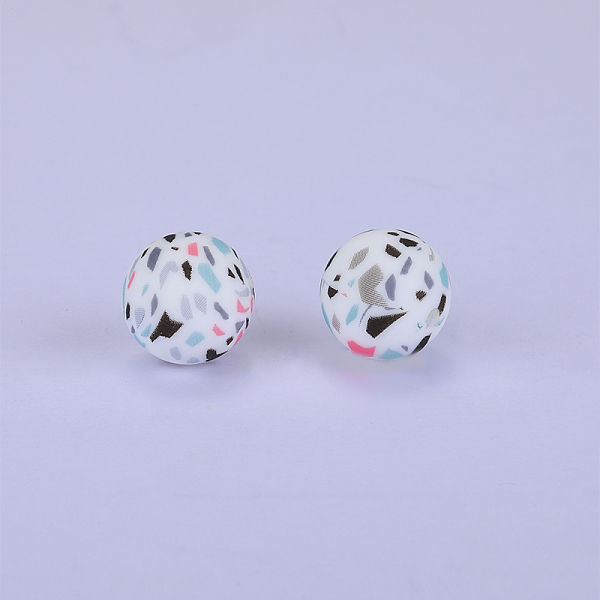 

PandaHall Printed Round Silicone Focal Beads, White, 15x15mm, Hole: 2mm Silicone Round White
