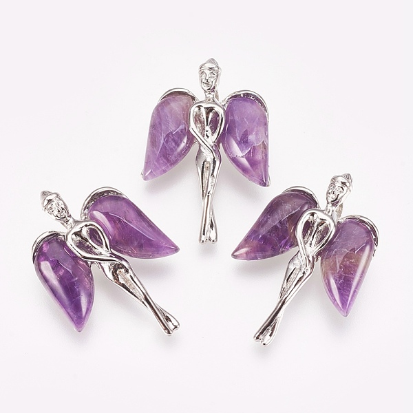 

PandaHall Natural Amethyst Pendants, with Brass Findings, Angel, Platinum, 34x23x8mm, Hole: 3x5mm Amethyst Angel & Fairy
