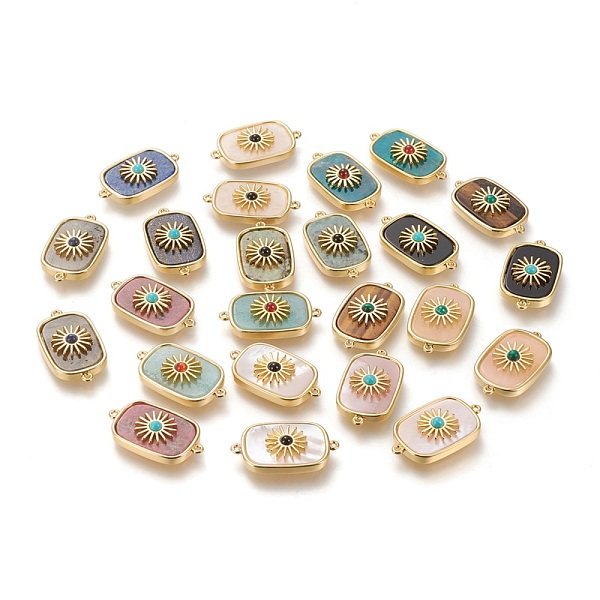 

PandaHall Natural & Synthetic Mixed Stone & Shell Links Connectors, with Long-lasting Plated Real 18K Gold Plated Brass Findings, Rectangle..., Multicolor