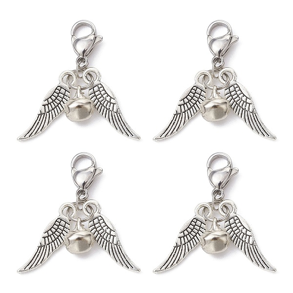 

PandaHall Alloy Wings and Iron Bell Pendant Decoration, with 304 Stainless Steel Lobster Claw Clasps, Antique Silver, 35mm, 10pcs/set Alloy...