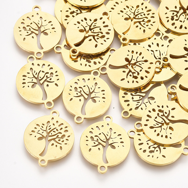 

PandaHall 201 Stainless Steel Links connectors, Laser Cut Links, Flat Round with Tree of Life, Golden, 19x15x1mm, Hole: 1.6mm 201 Stainless...