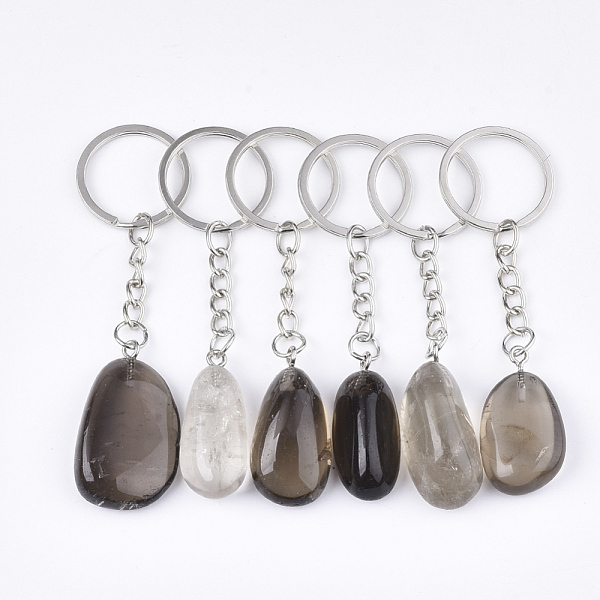 

PandaHall Natural Smoky Quartz Keychain, with Iron Findings, Platinum, 85~94mm Smoky Quartz Nuggets