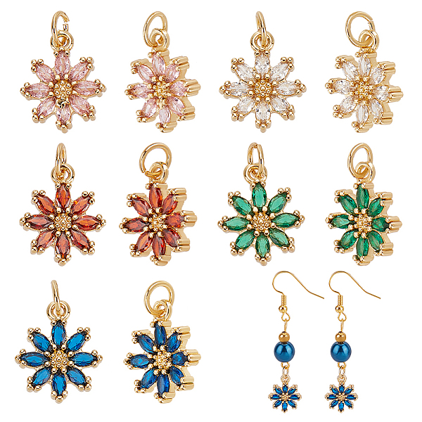 

PandaHall HOBBIESAY 10Pcs 5 Colors Rack Plating Brass Micro Pave Cubic Zirconia Charms, Long-Lasting Plated, Lead Free & Cadmium Free, Real..., Multicolor