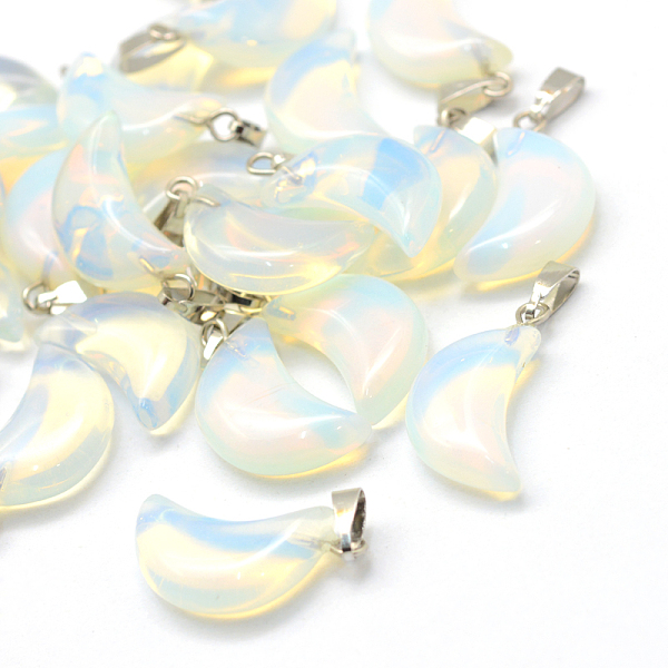 

PandaHall Moon Opalite Pendants, with Platinum Tone Brass Findings, 21~24x12~14x5~6mm, Hole: 2x7mm Opalite Moon