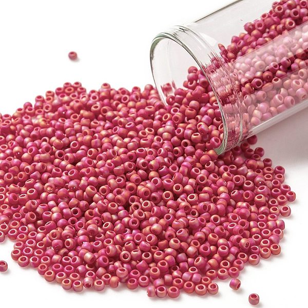 

PandaHall TOHO Round Seed Beads, Japanese Seed Beads, (405F) Opaque ABFrost Cherry, 11/0, 2.2mm, Hole: 0.8mm, about 1110pcs/10g Glass Red