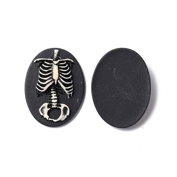 

PandaHall Halloween Cameos Opaque Resin Cabochons, Oval, Black, Skeleton Pattern, 38.5x28.5x6mm Resin Skeleton Black