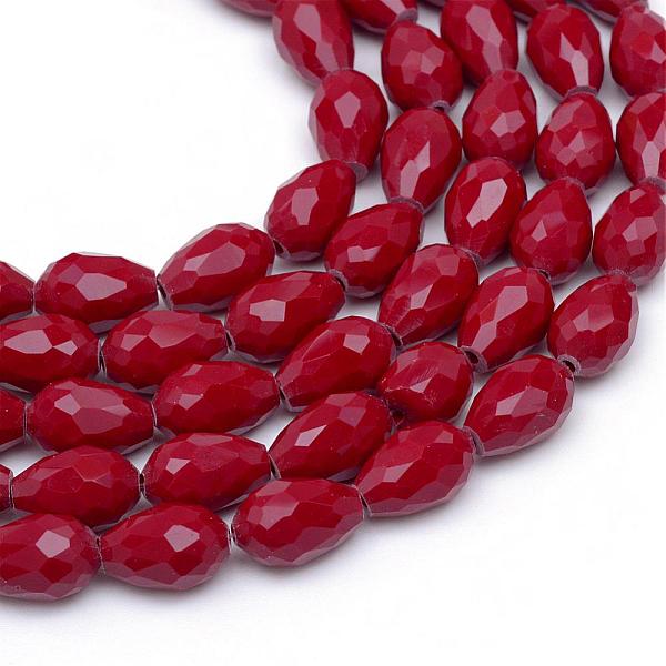 

PandaHall Opaque Solid Color Glass Faceted Teardrop Beads Strands, Dark Red, 11x7.5~8mm, Hole: 1.5mm, about 56~58pcs/strand, 25 inch Glass...