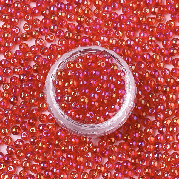 

PandaHall Glass Beads, Transparent Colours Rainbow, Round, Red, 4x3mm, Hole: 1mm, about 4500pcs/bag Glass Round Red
