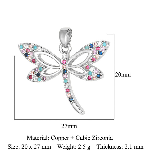 

PandaHall Brass Micro Pave Cubic Zirconia Pendants, Dragonfly Charms, Platinum, 27x20x2.1mm Brass+Cubic Zirconia Dragonfly