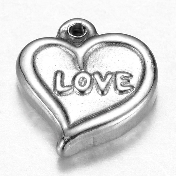 

PandaHall 201 Stainless Steel Charms, Heart with Word Love, Valentine's Day, Stainless Steel Color, 13x11.5x3mm, Hole: 1mm 201 Stainless...